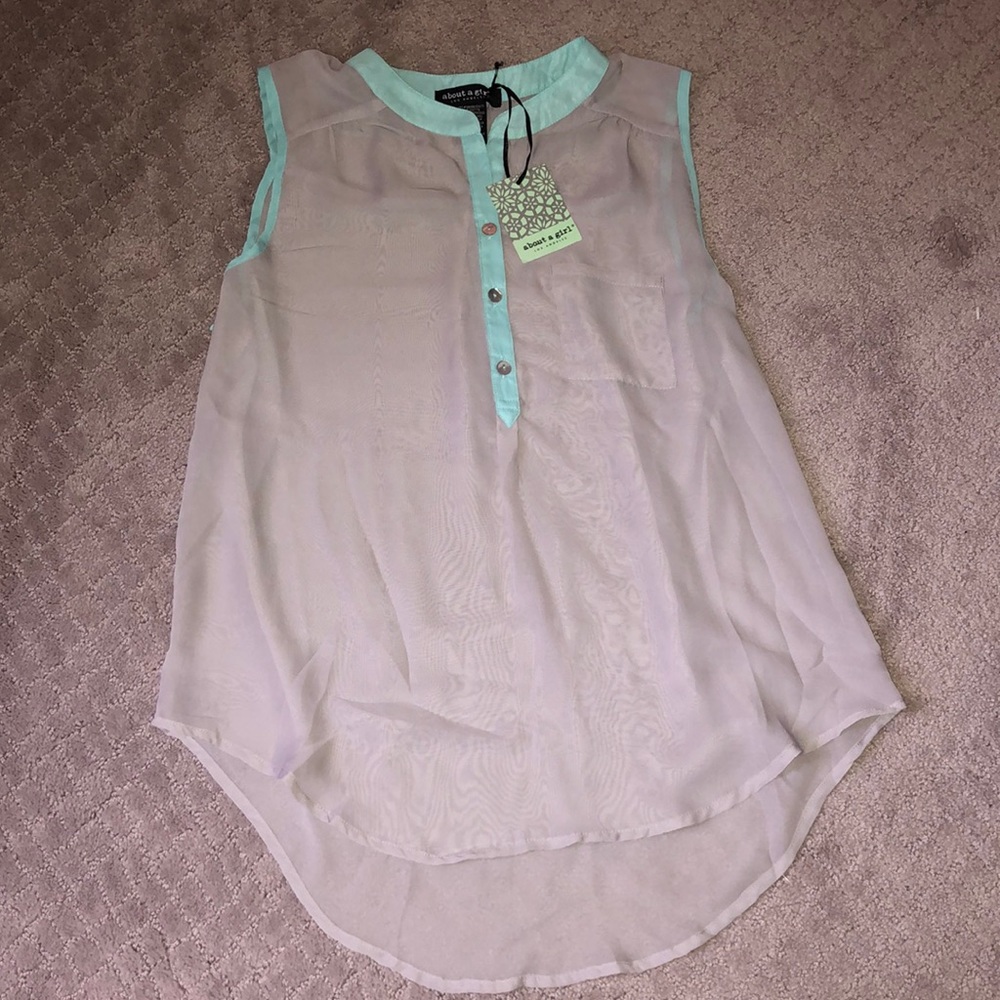NEW sheer gray and mint tank top